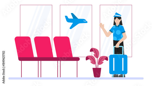 Flight Crew Preparing for Takeoff. Flat Vector Illustration