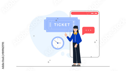Flight Crew Preparing for Takeoff. Flat Vector Illustration