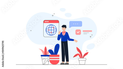 Digital Nomad Working from a Tropical Location. Flat Vector Illustration