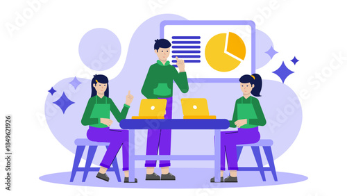 Team Retrospective Meeting at the End of a Sprint. Flat Vector Illustration