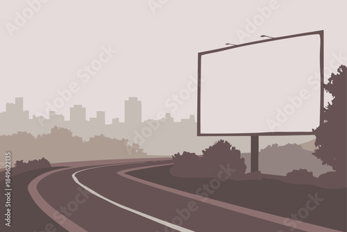 Advertise your brand on this billboard by the highway with a skyline view, perfect for outdoor marketing campaigns and strategic advertising placements