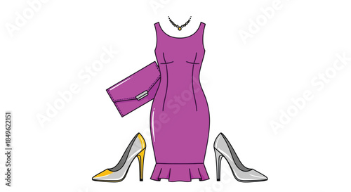 Elegant Purple Dress with Matching Accessories for a Special Occasion.