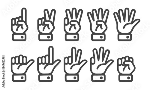 Hand Number Icons Set Showing Counting Finger Gesture Sign And Body Language