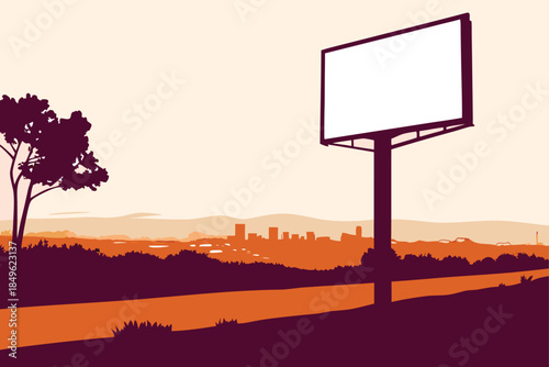 Eye-Catching Billboard Mockup with Stunning City Skyline for Your Next Advertising Campaign, Roadside Advertising Space, Outdoor Marketing Solution, Blank Advertisement