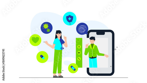 Telehealth Session for Mental Health Counseling. Flat Vector Illustration