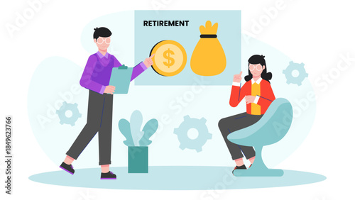 Financial Advisor Planning for Client Retirement. Flat Vector Illustration