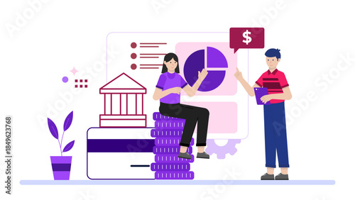 Financial Advisor Planning for Client Retirement. Flat Vector Illustration