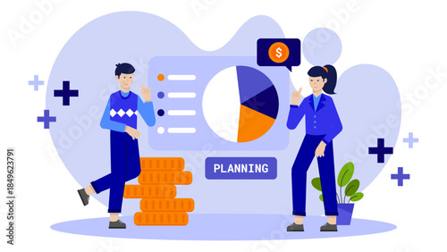Financial Advisor Planning for Client Retirement. Flat Vector Illustration