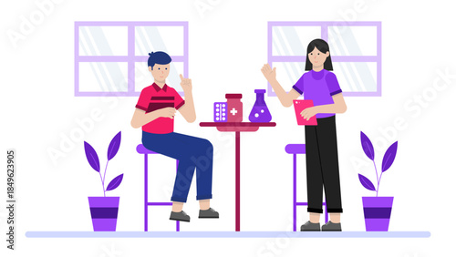 Pharmaceutical Lab Developing New Medication. Flat Vector Illustration