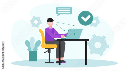 Office Ergonomics Assessment and Setup. Flat Vector Illustration