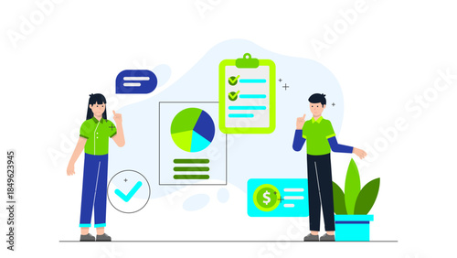 Sales Training Role-Play Scenario. Flat Vector Illustration