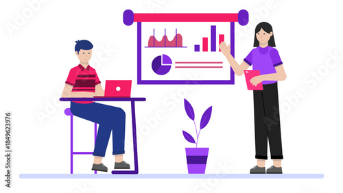 Sales Training Role-Play Scenario. Flat Vector Illustration