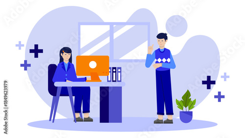 Office Ergonomics Assessment and Setup. Flat Vector Illustration