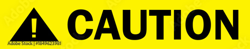 Long Caution Warning Banner with Exclamation Mark Icon on Yellow Background for Construction and Industrial Safety.