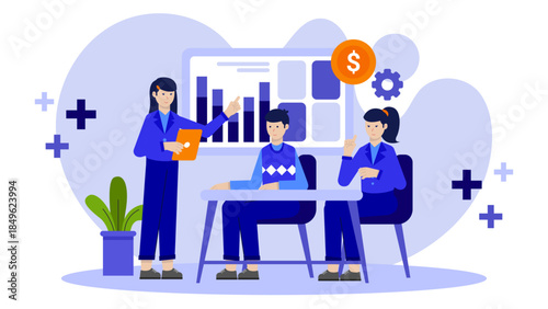 Sales Training Role-Play Scenario. Flat Vector Illustration