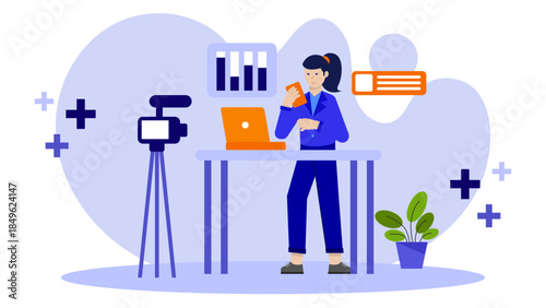 Video Production Team Live Streaming Event. Flat Vector Illustration