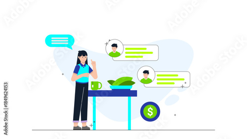 Restaurant Implementing Contactiess Ordering. Flat Vector Illustration