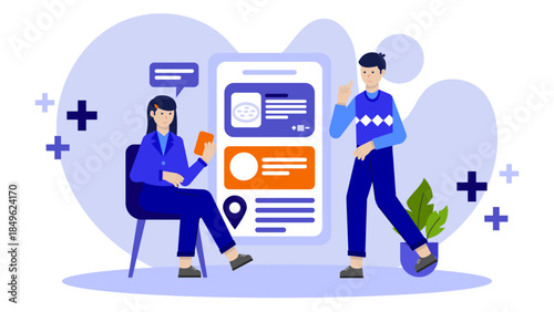 Restaurant Implementing Contactiess Ordering. Flat Vector Illustration