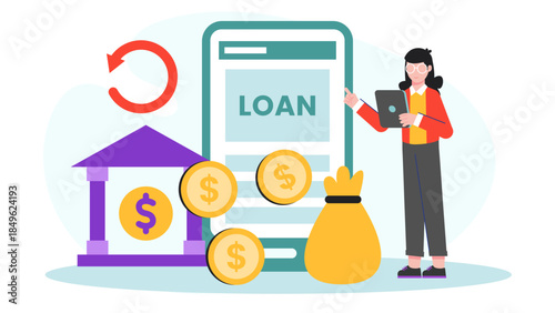 Bank Processing Loan Application Digitally. Flat Vector Illustration