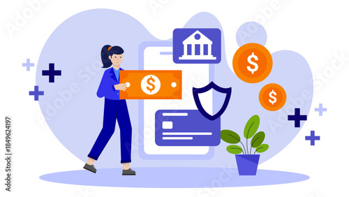 Bank Processing Loan Application Digitally. Flat Vector Illustration