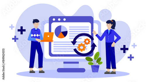 Software Update Deployment Process. Flat Vector Illustration