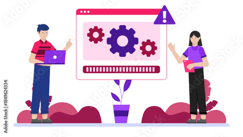 Software Update Deployment Process. Flat Vector Illustration