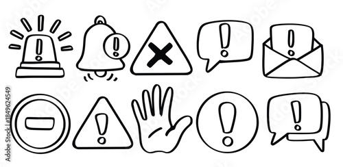 Set of hand drawn Alert theme Isolated Vector