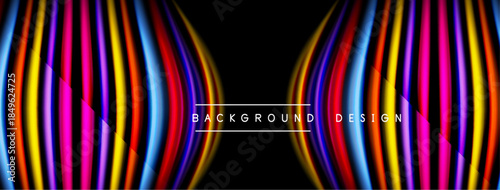 Abstract vibrant lines create dynamic shapes. Black background emphasizes colorful curves, modern design element.
