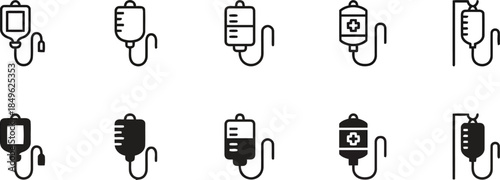 Intravenous drip outline and glyph icons set