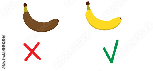 good and bad banana on a white background,
