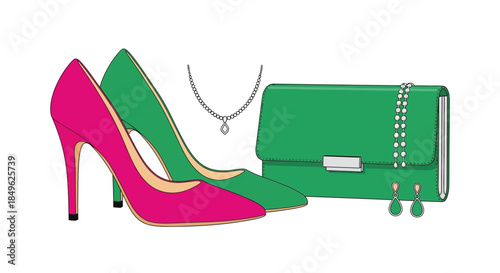 Fashionable Womens Accessories Collection Pink and Green.