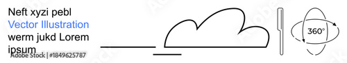 Cloud computing, internet services, data storage, innovation, tech visualization, futuristic concepts. Minimalist graphic of a cloud, 360-degree icon and linear elements. Cloud computing