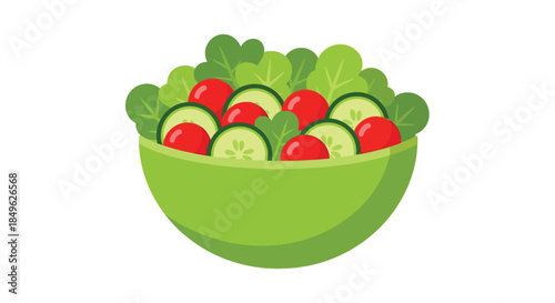 Fresh Green Salad with Tomatoes and Cucumbers in a Bowl.