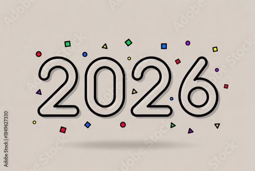 2026 Outline Numbers with Colorful Confetti