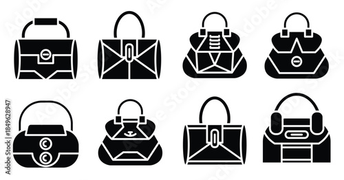 fashion hand bag icons set
