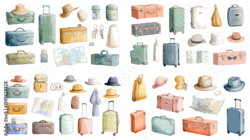 Colorful watercolor home storage and decor objects including jars boxes and containers. Playful household illustration set isolated on white for organization and lifestyle themes.