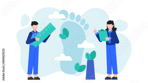 ESG Team Measuring Corporate Carbon Footprint. Flat Vector Business Illustration