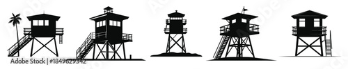  lifeguard tower black silhouette vector set safeguard tower
