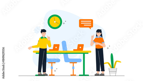 Co working Space Hosting Networking Event. Flat Vector Business Illustration