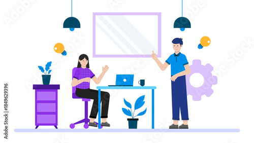 Co working Space Hosting Networking Event. Flat Vector Business Illustration