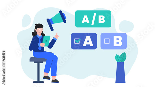Digital Marketing A-B Testing Ad Copy. Flat Vector Business Illustration