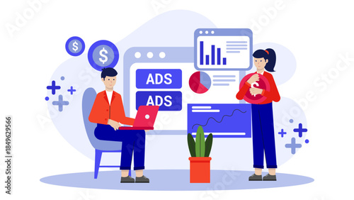 Digital Marketing A-B Testing Ad Copy. Flat Vector Business Illustration
