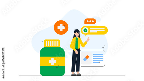 Pharmacist Consulting on New Prescription. Flat Vector Business Illustration