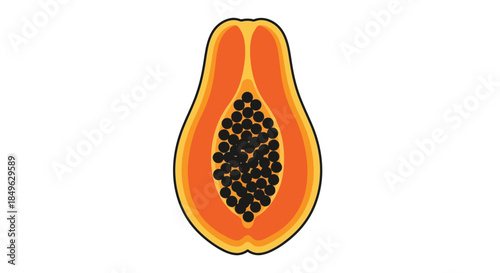 Vibrant Papaya Half with Seeds on White Background.