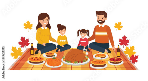 Happy Family Enjoying a Delicious Thanksgiving Feast Together.