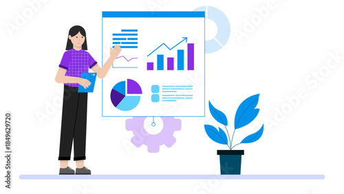 CEO Conducting Virtual Company Town Hall. Flat Vector Business Illustration