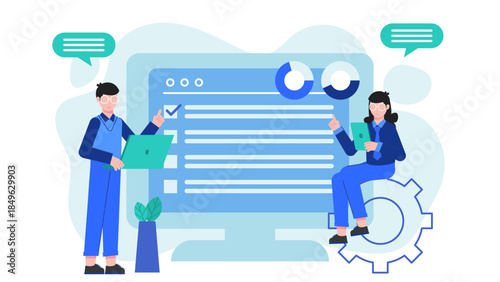 Accessibility Team Testing Website Compliance. Flat Vector Business Illustration