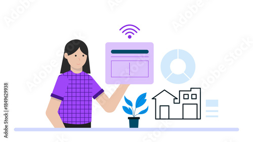 Smart Home Technician Installing IoT Devices. Flat Vector Business Illustration