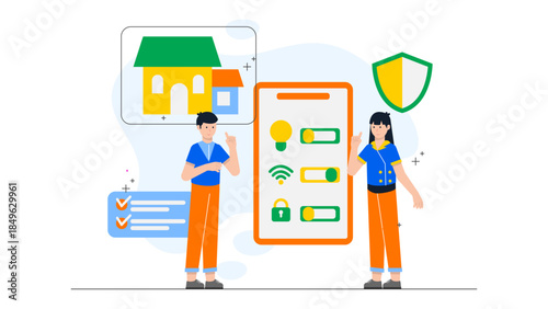 Smart Home Technician Installing IoT Devices. Flat Vector Business Illustration
