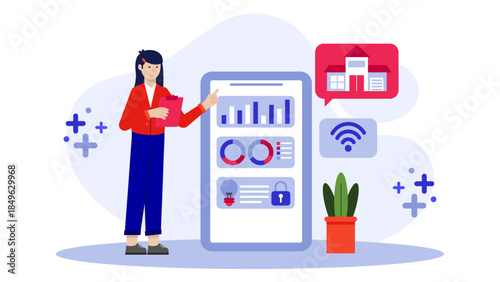 Smart Home Technician Installing IoT Devices. Flat Vector Business Illustration